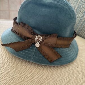 Juicy Couture Teal Bucket Hat with Brown Ribbon Size S/M ADORABLE!